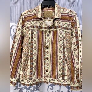 GOTCHA COVERED Jeans Wear Denim Women’s Sz M Aztec‎ Print Jacket Made In USA